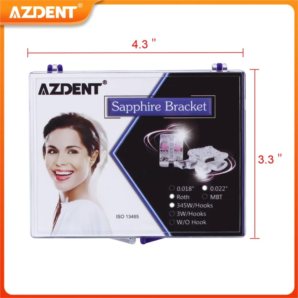 

28pcs/Box Dental Bracket Orthodontic Braces AZDENT Monocrystalline Sapphire Ceramic Mini Roth/MBT.022 Hooks 345 with Buccal Tube