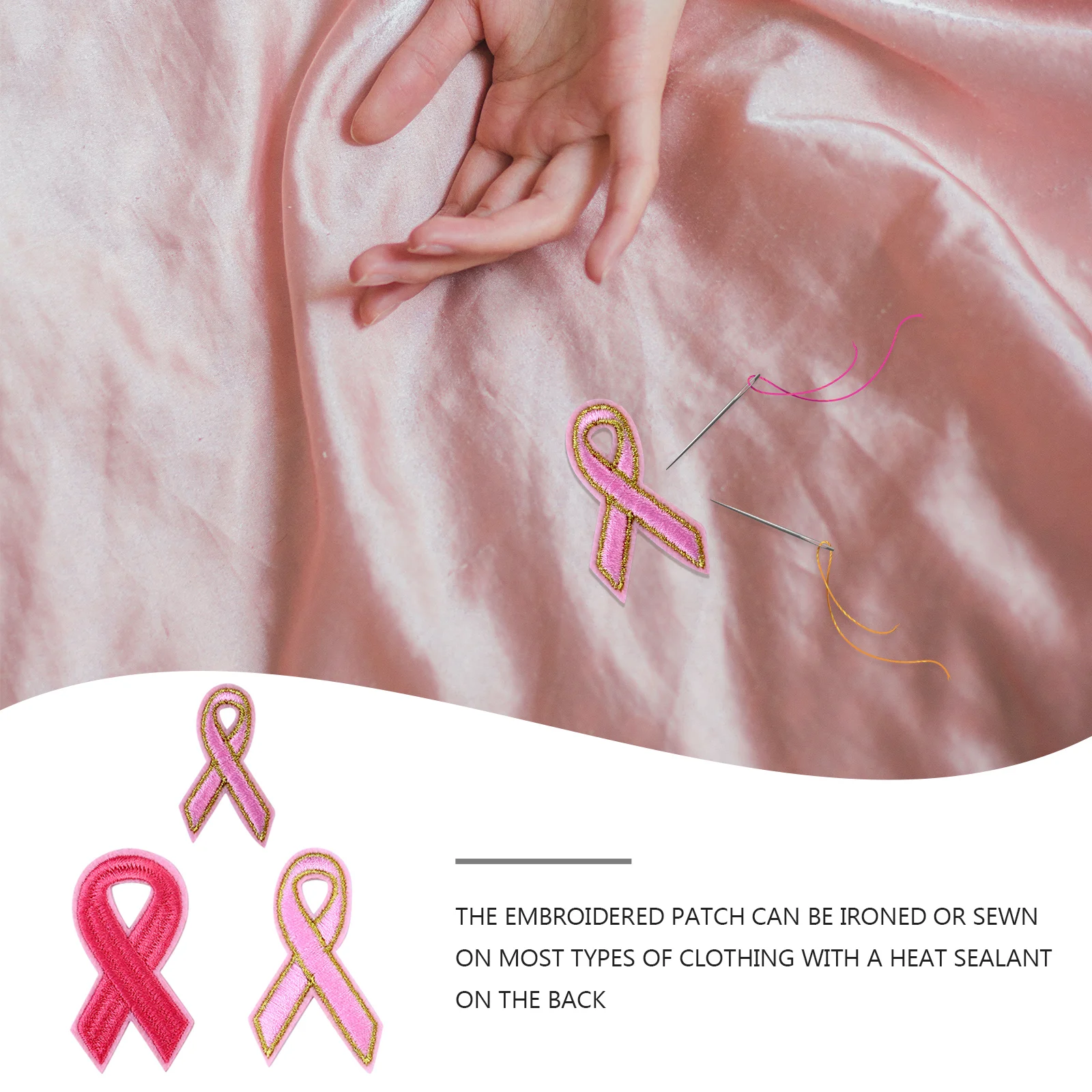 

30pcs Pink Ribbon Cloth Sticker Iron Appliques Embroidery Patches DIY Decoration Clear Pattern Hot Melt Cloth Patch Storage