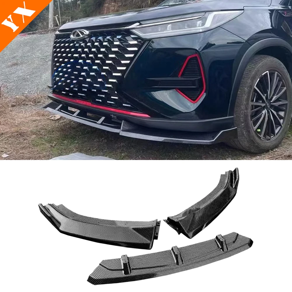 For Chery Tiggo 8 pro 8 plus Accessories 2022-2024 Carbon Black Trim Car Front Shovel Front Lip Front Bumper Protector Anti Hit