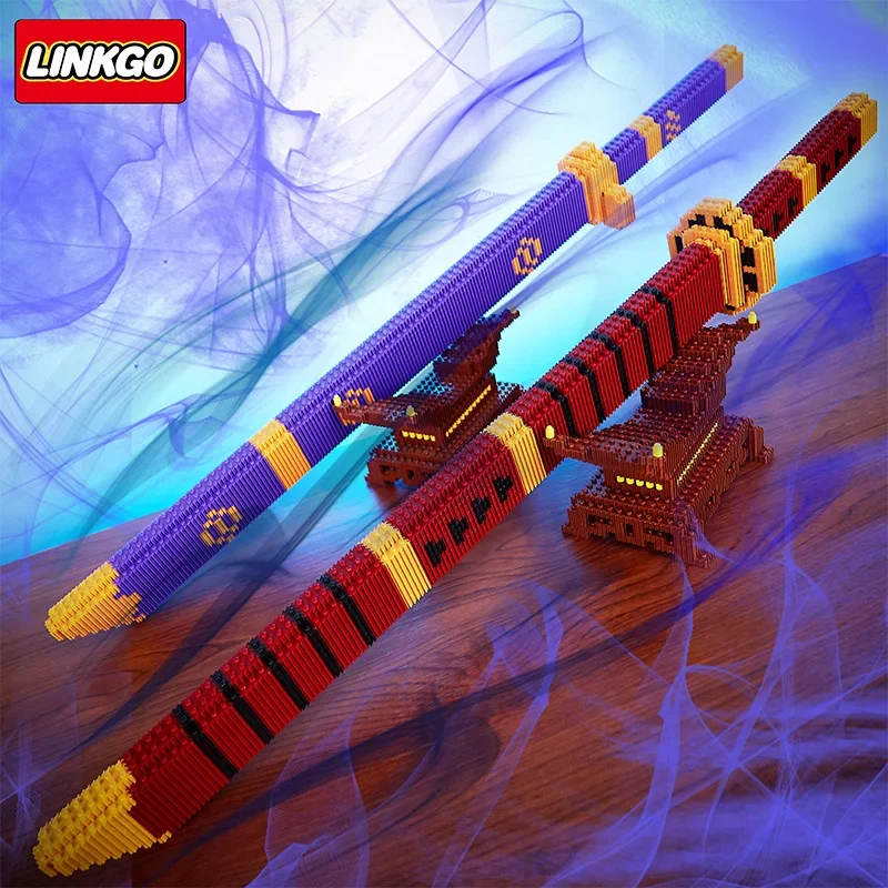 One Piece Sword Linkgo Micro Building Blocks  DIY Demon Knife Blade Swords Frame Arms Equipage Accessories Game Model Toys gift