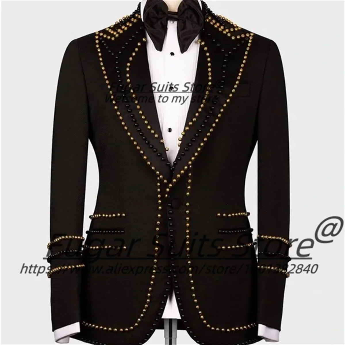 High-qublity Beadwork Groom Wedding Tuxedos Slim Fit Peak Lapel Men Suits 2 Pieces Sets Handsome Male Blazers Casual Ropa Hombre