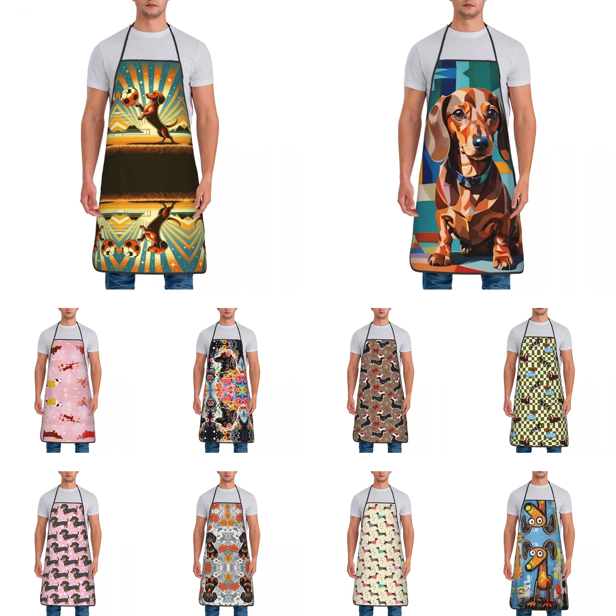 Custom Dachshund Football Funny Aprons for Men Women Adult Unisex Kitchen Chef Bib Tablier Cuisine Cooking Baking Painting