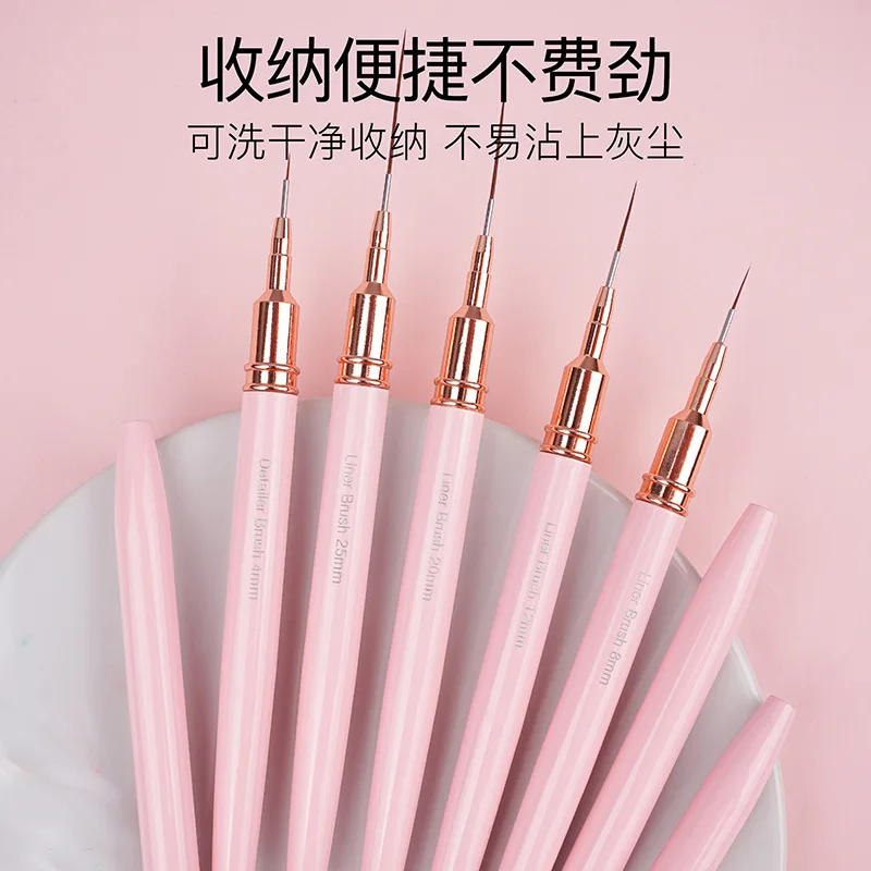 Ultra Thin Needle Tube Nail Art Liner Brushes Set Pink Handle Striping Drawing Line Pens Professional Manicure Decoration Tools