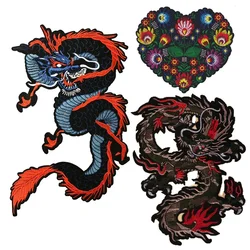 Love Heart Shape Flower Dragon Embroidered Patches Creative Red Blue Applique Handmade DIY Clothes Sewing Supplies Accessories