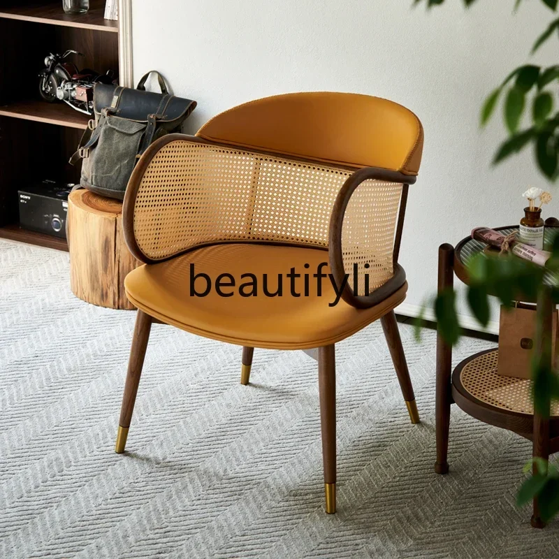 

D80 Nordic rattan chair backrest stool home simple modern restaurant hotel solid wood book chair