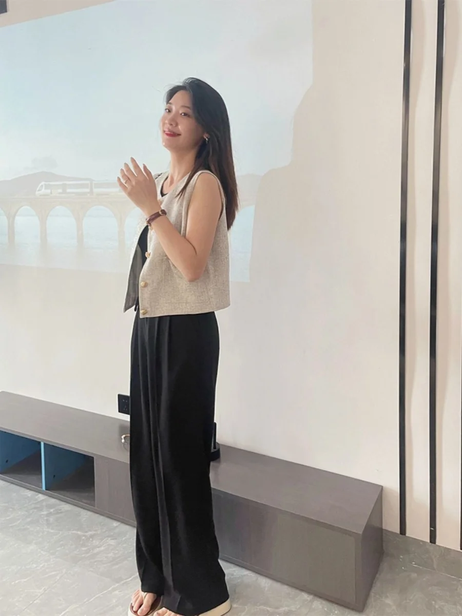 

Женский жилет Ele ort в корейском стиле, золотисто-синий, текстурированный, простой и универсальный, верхняя одежда для женщин, летняя мода