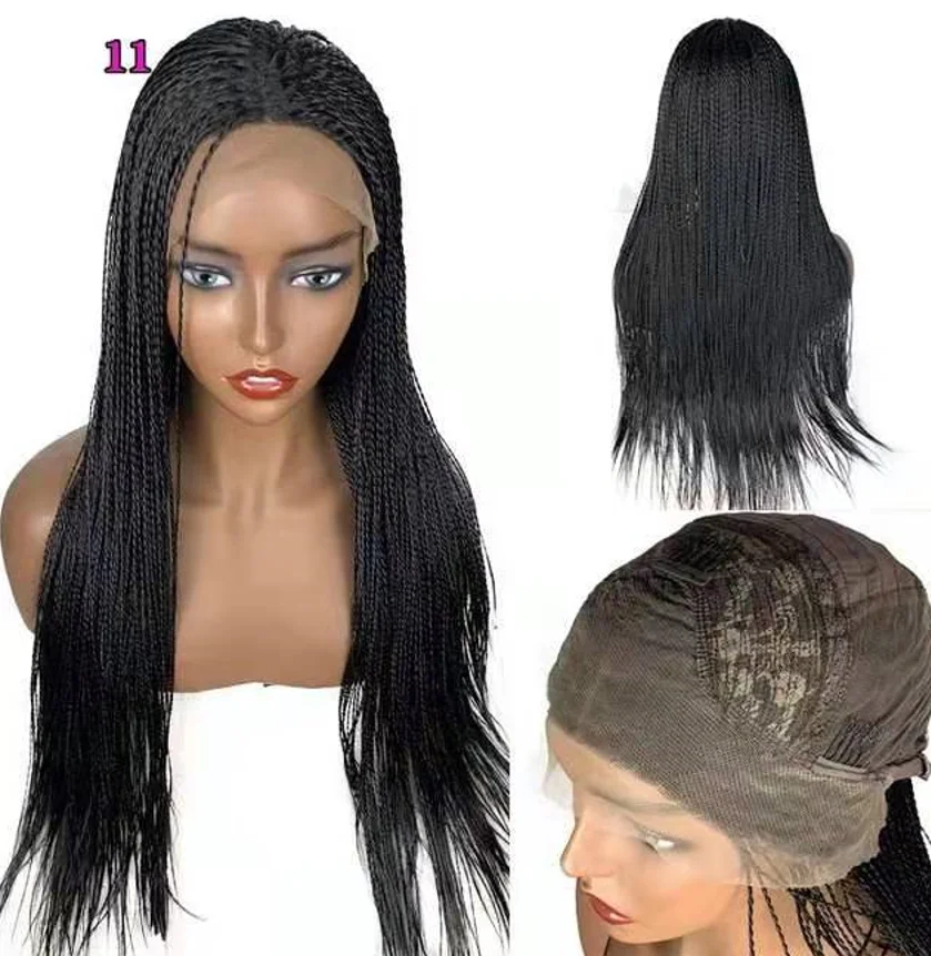 78CM Long Braid Wig Black Three Strand Braid Front Lace Chemical Fiber Wig Synthetic Lace Front Wigs