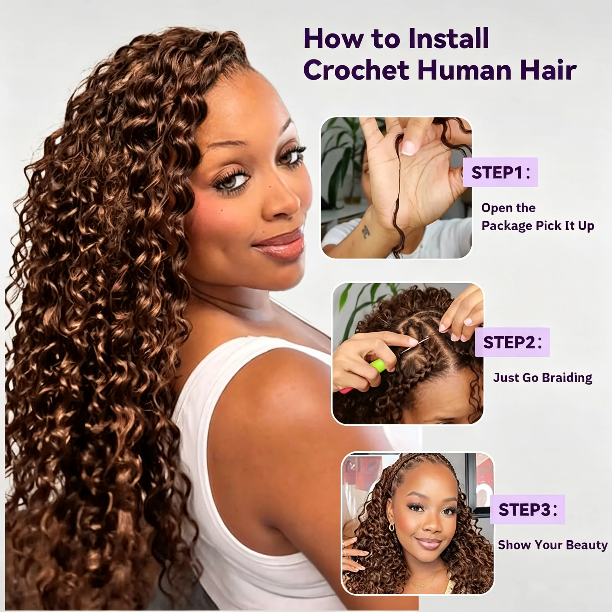 Smilegirl Chocolate Brown Body Wave Miracle Knots Human Crochet Hair 30 Inches 300g/5Pack Invisible Pre-Separated Feather Crochet Human Hair Extensions