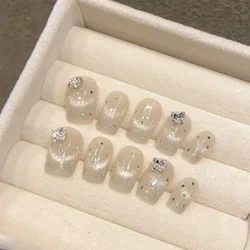 10pcs Handmade Butterfly Diamond Point Long Short Press on Nails False Nail Art Fake Decorated Stick-on Nails Finger for Gluing
