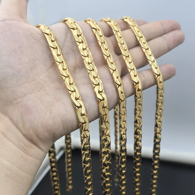 قلادة ذهبية اللون سلسلة كوبية للرجال والنساء 7 مللي متر 18 بوصة موضة الهيب هوب مجوهرات بسيطة هدية عيد ميلاد