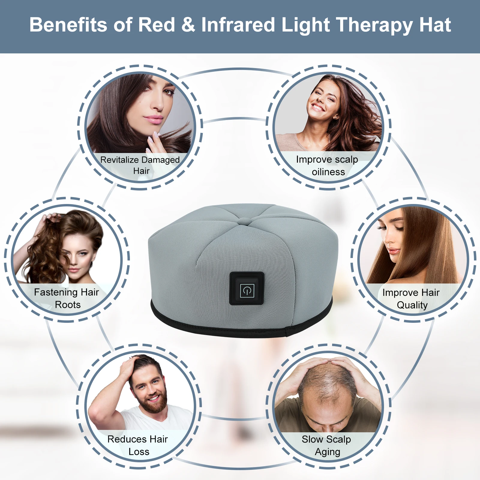 Casco de terapia de luz roja LED con infrarrojo cercano, dispositivo de fototerapia para el crecimiento del cabello, prevención de pérdida de