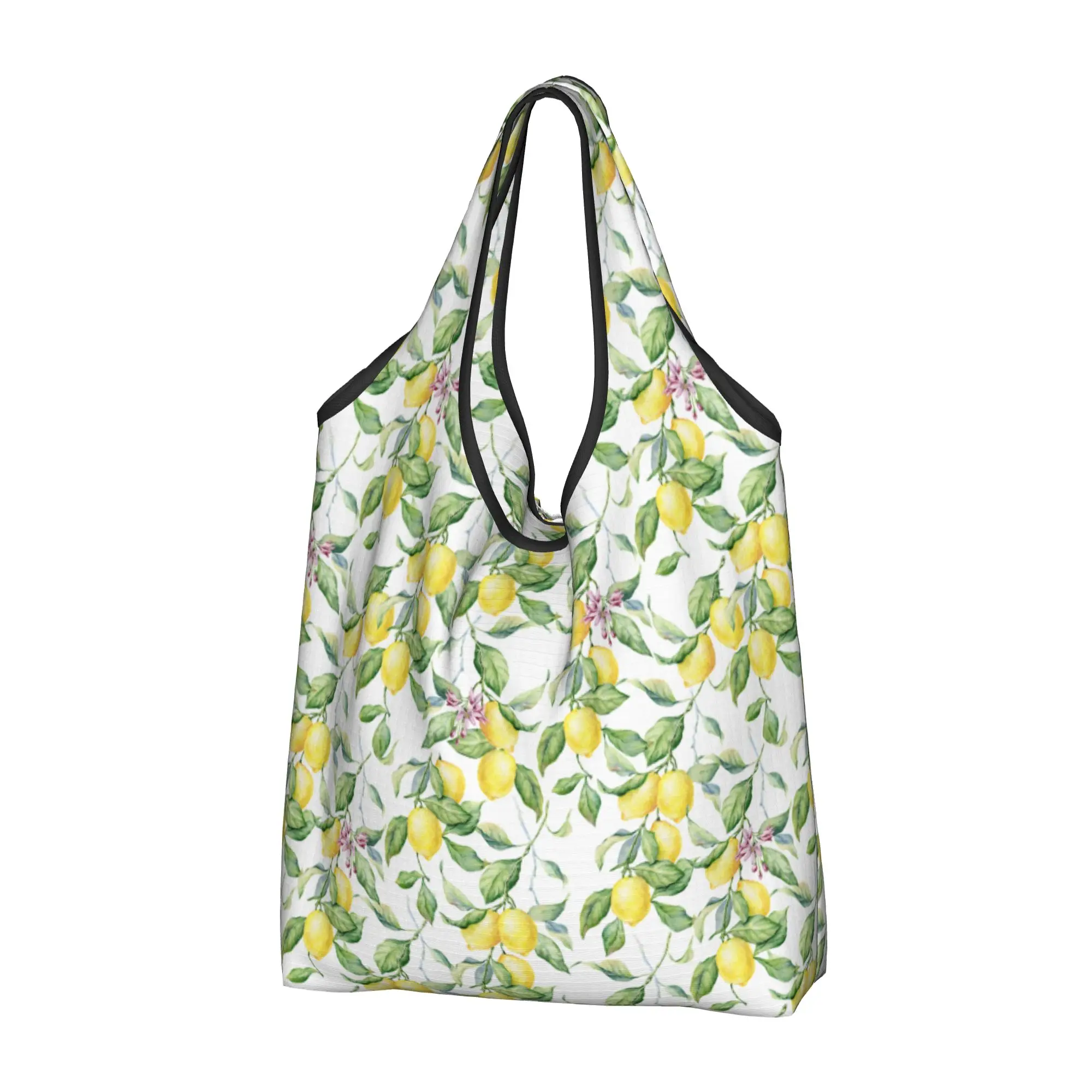 Tropical Fruit Summer Lemon Groceries Shopping Bags Fashion Shopper Tote Shoulder Bags Large Capacity Portable  Handbag