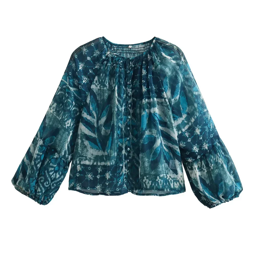 2025 printemps nouveau produit femmes mode décontracté col rond ample imprimé chemise imprimé cordon jupe ensemble