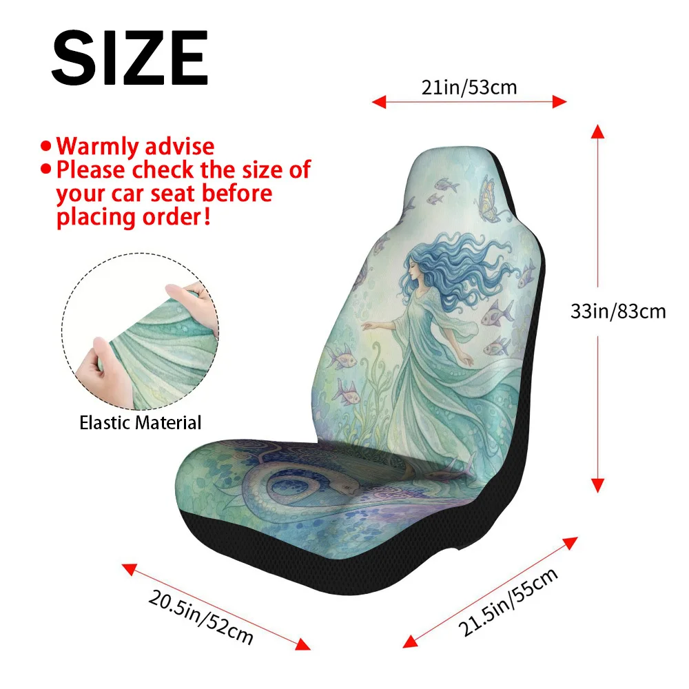 2pcs Universal Car Seat Covers Set, Mermaid And Fish Dance Print, Elegant Vehicle Seat Covers. Fits Daily Park Visits & Weekend