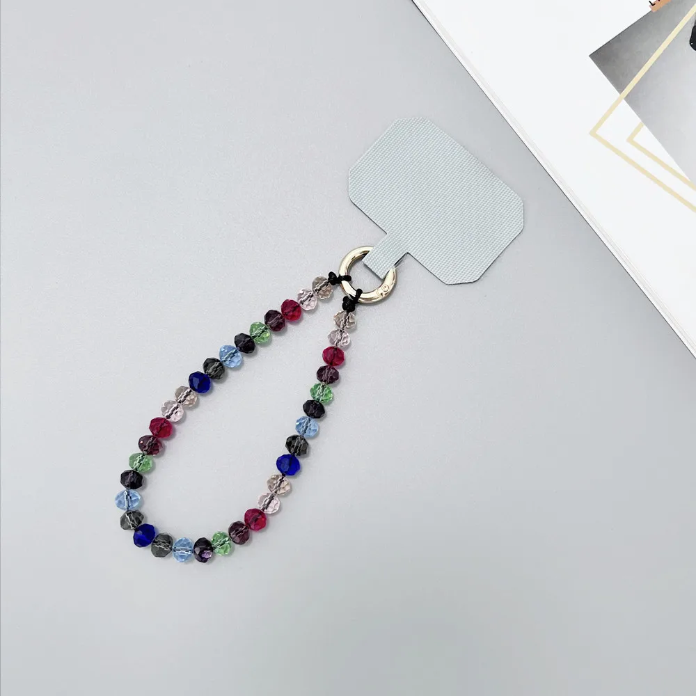 Crystal Diamond Colored Bead Phone Lanyard with Clip