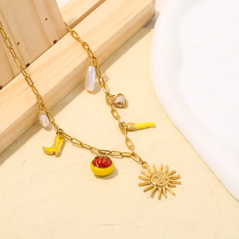 GIOIO Stainless Steel Necklace Pendant Sun Evil Eye Chili Necklaces For Women Gold-Plated Trendy Fashion Y2K Style Jewelry - Image 4