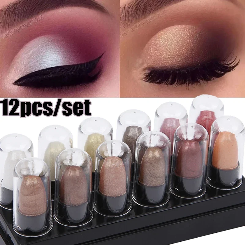 12 Colors Pearlescent Silkworm Eyeshadow Pen Set Waterproof Long Lasting Non-blooming Shiny Eye Shadow Pencil Highlighter Stick