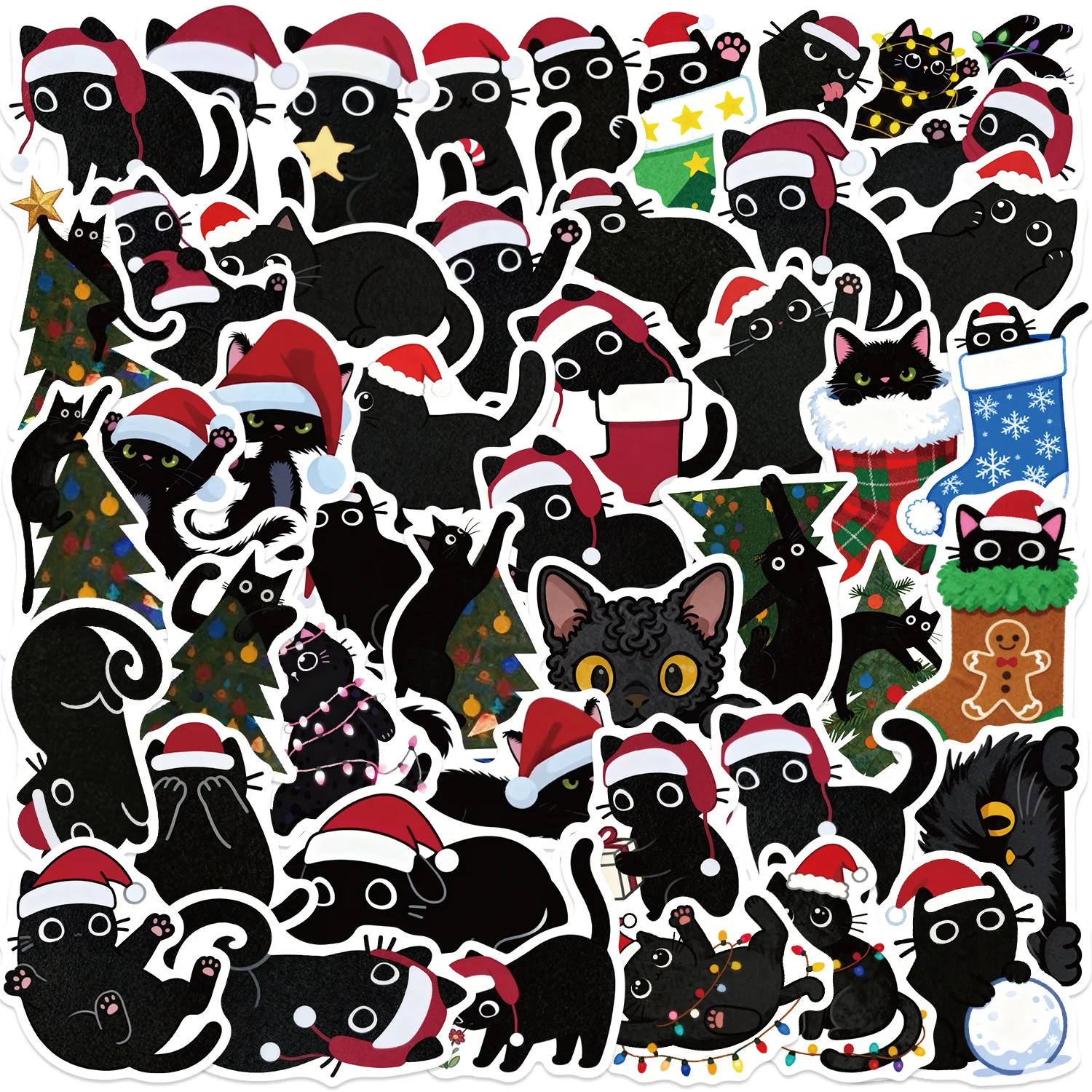50/100PCS Cartoon Weihnachten Schwarze Katze Doodle Aufkleber, Schreibwaren Notebook Wasserdichte Aufkleber Gitarre Gepäck Telefon DIY Aufkleber