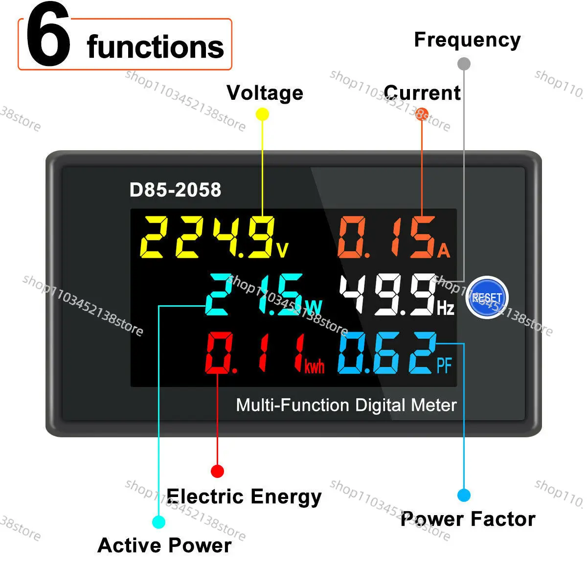 

D85-2058 Однофазный цифровой ЖК-панельный измеритель напряжения, тока, частоты, монитор мощности