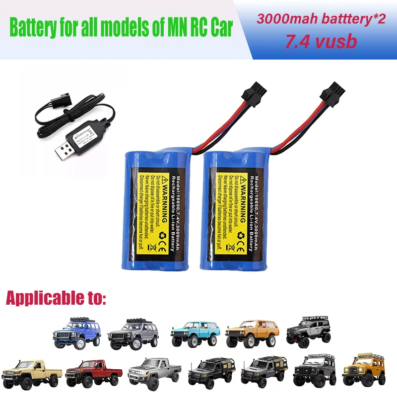 3000mAh 7.4V Large Capacity Lithium Battery Accessories MN82 MN82S MN99S MN168 MN128 MN78 RC Lipo Accessories Battery Charger