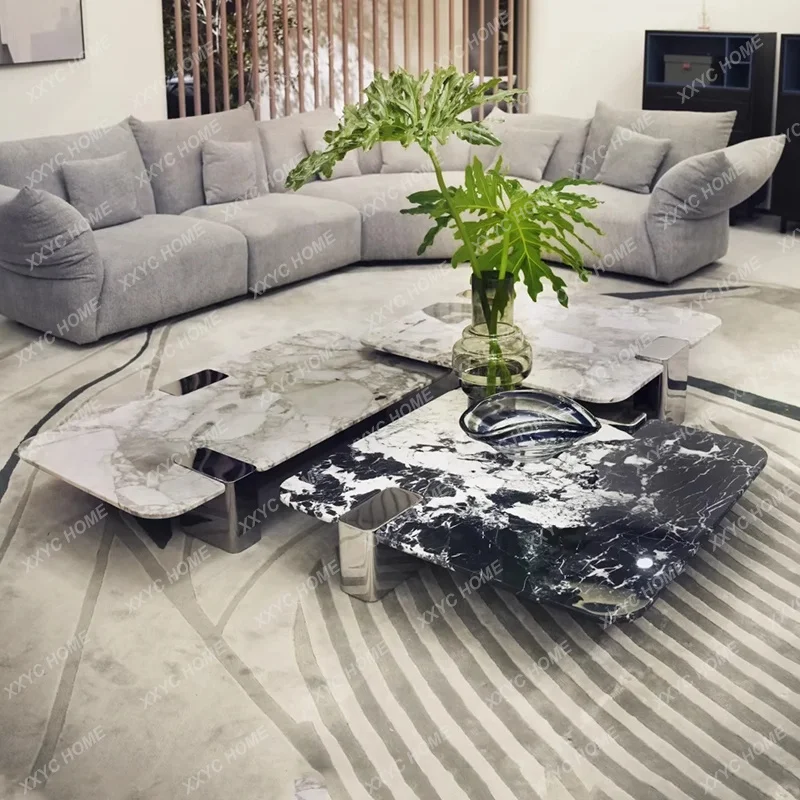 

Living room high-end natural marble coffee table household coffee table combination