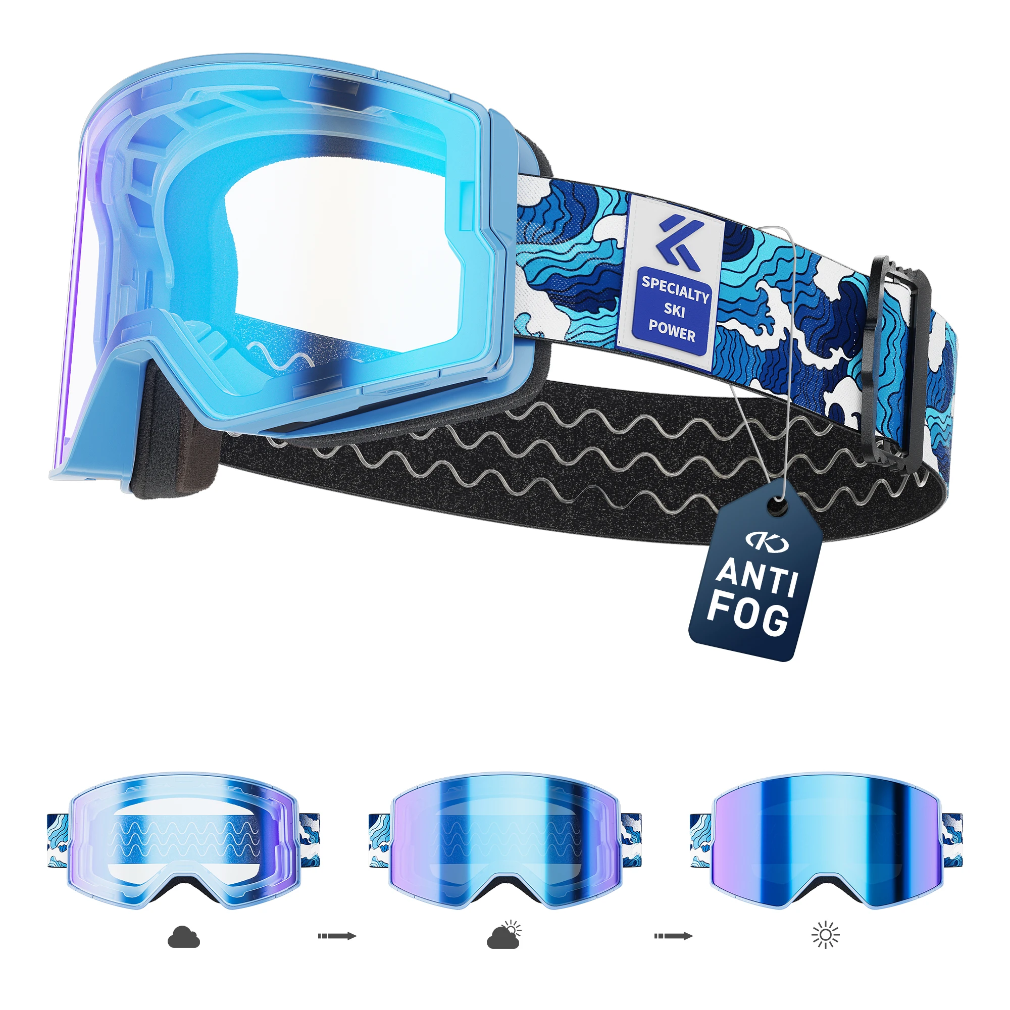 Kapvoe Meekleurende Sneeuwbril Ski Snowboard Anti-Fog Masker voor Mannen Vrouwen Brillen UV400 Bescherming Bril Sneeuwscooter Winter