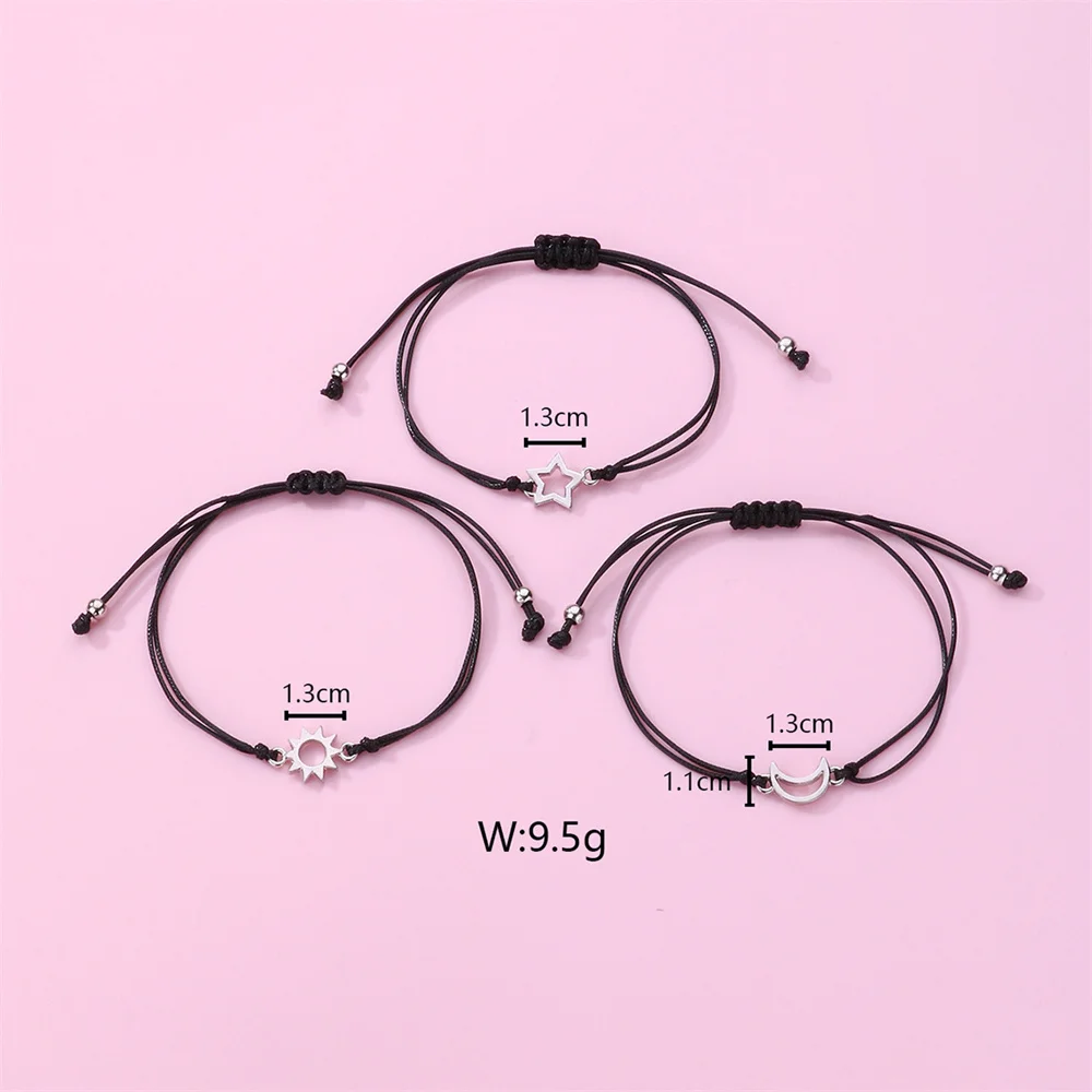 الشمس القمر والنجوم قابل للتعديل مزدوجة سلسلة سوار للنساء ، جميل سوار Charm ، غرامة مجوهرات ، رائعة ، الوالدين والطفل ، 3 قطع #6