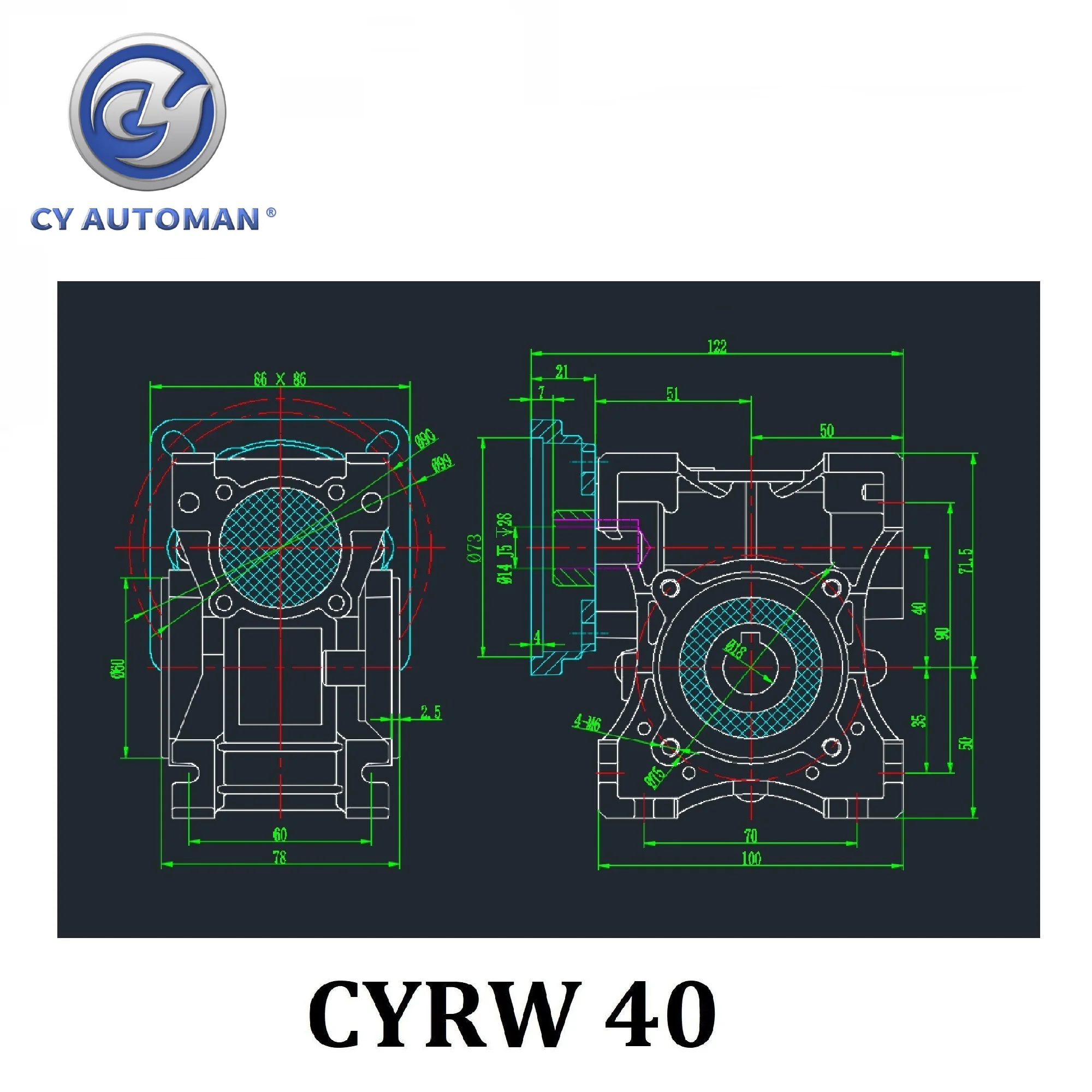 CYAutoman Worm Gearbox Reducer NMRW40 Line Boring Gear CYRW 40 Input 14/11 Output 18mm Ratio 5:1/100:1  Suppliers Square Flange