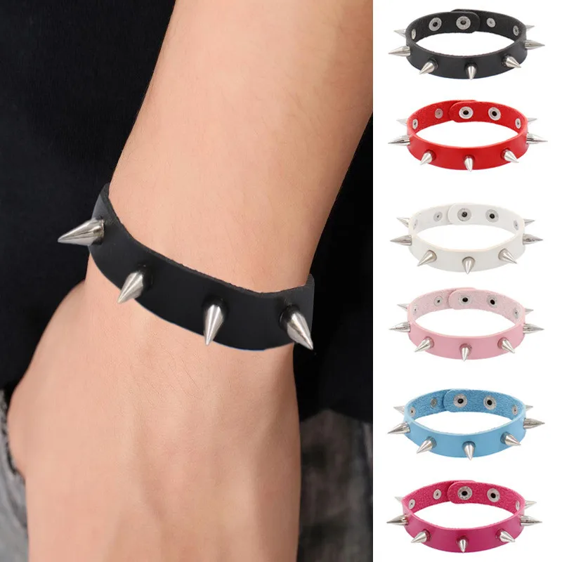 2022 Fashion Spike Bracelet Punk Faux Leather Bracelets Goth Girl Bangle Studded Rock Wristband for Women Men Jewelry