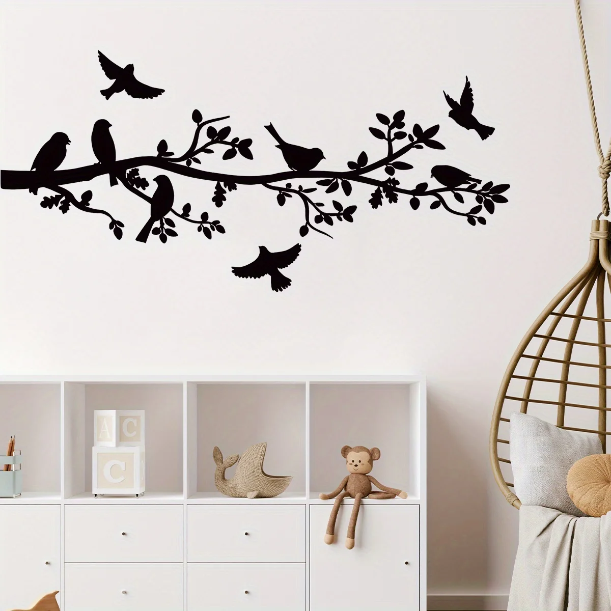 Black Branch Bird Silhouette Art Wall Stickers Removable for Bedroom Living Room Sofa Background  Decoration Wall Decals