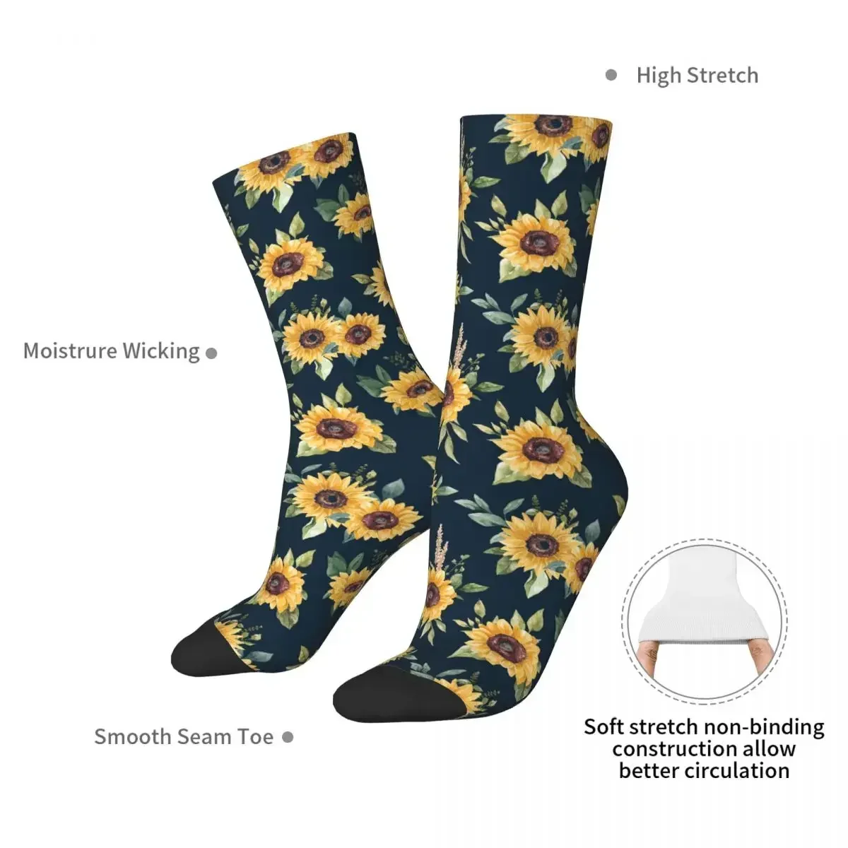 Fall Sunflower Floral Socks Harajuku High Quality Stockings All Season Long Socks Accessories for Unisex Gifts