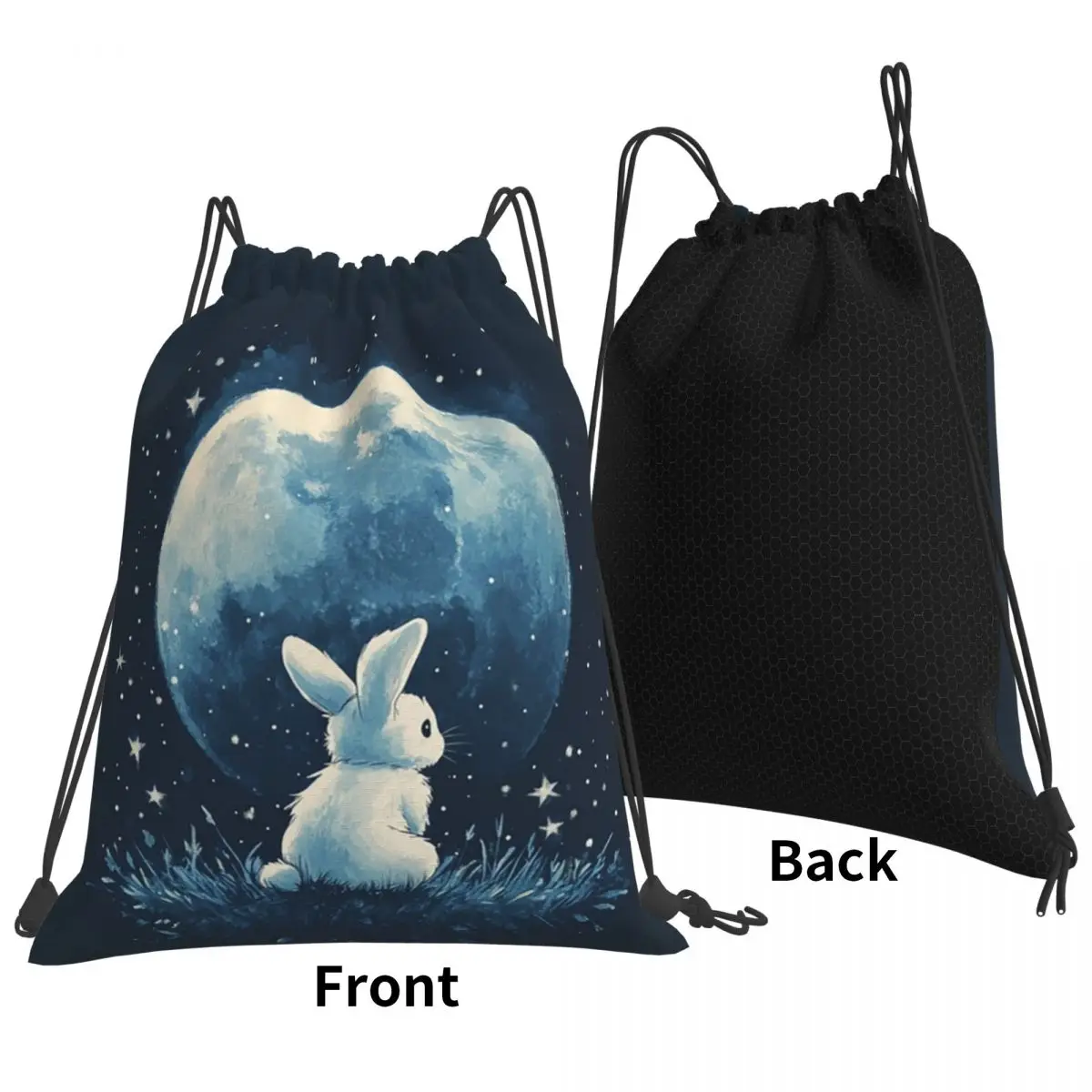 Cute Space Little Bunny Rabbit Backpacks Multi-function Drawstring Bags Sports Bag Book Bags for Man Woman Students