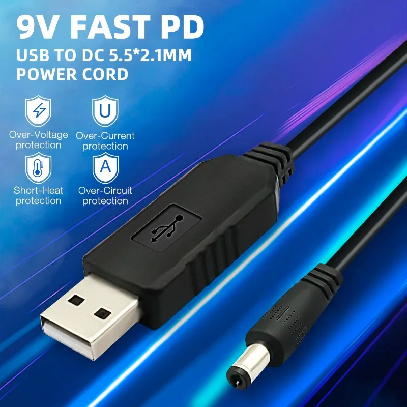 5PCS USB Power Supply Adapter Cable 5V To 9V USB Male To DC 5.5x2.1mm Voltage Step Up Converter Cable with DC Jack 5.5 X 2.1mm