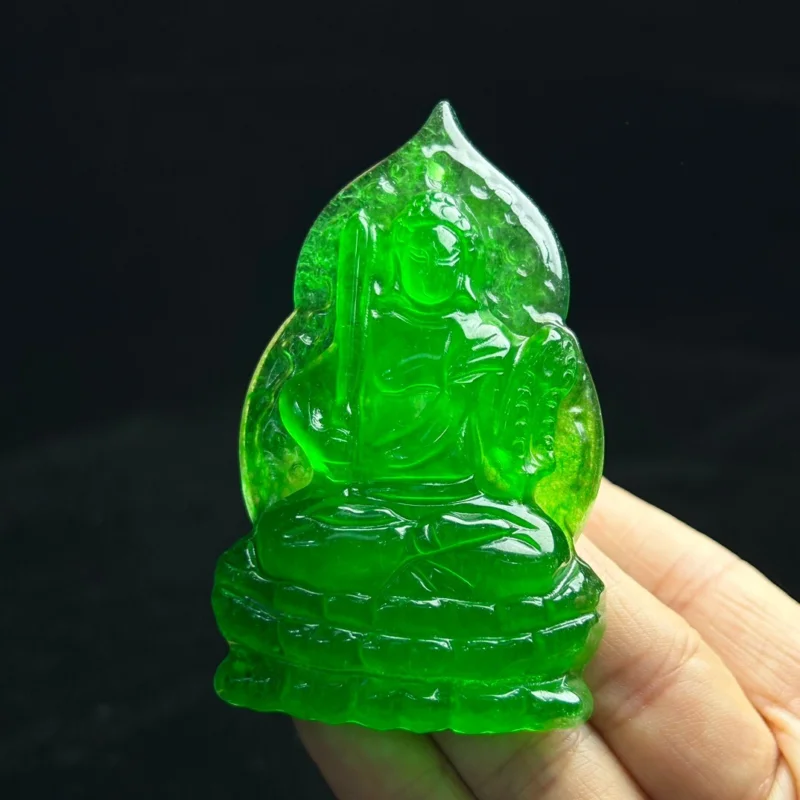 Certified Natural high Ice Green jade Jadeite amulet Pendant&NecklacesVoid tibetan bodhisattva