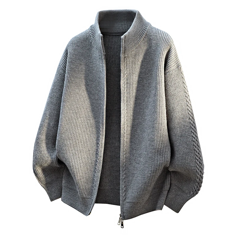 

Мужской вязаный кардиган на молнии, утолщенный, плотный, в повседневном стиле, с высоким воротником, цветной, для осени и зимы