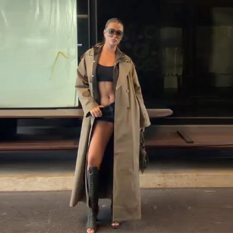 

Women's Oversized Long Trench Coat Adjustable Belt Elegant Coat Commuter Female Clothing 2025 Women's New Fashion Clothes