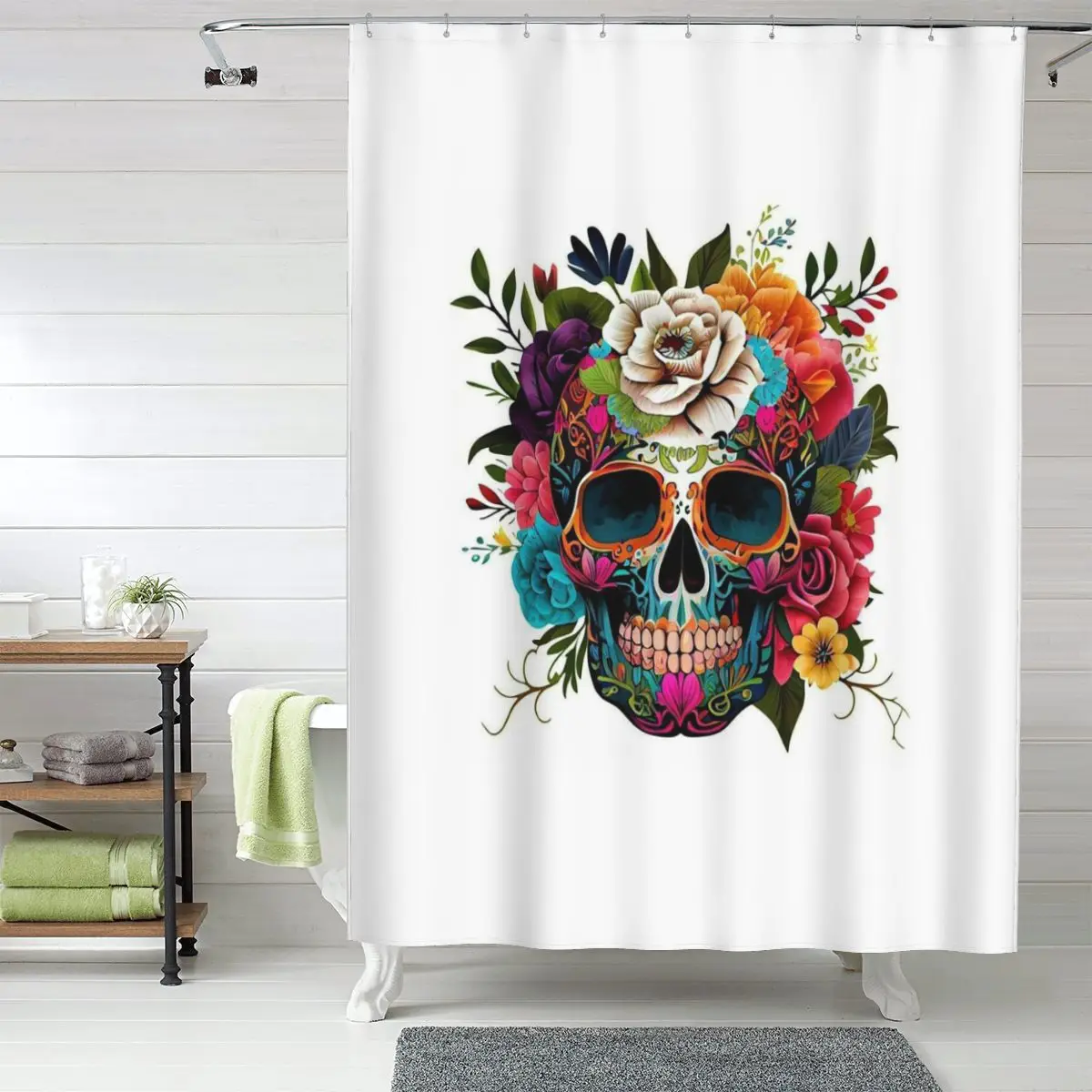 

Водонепроницаемая шторка для душа с принтом черепа и скелета, полиэстер, с крючками