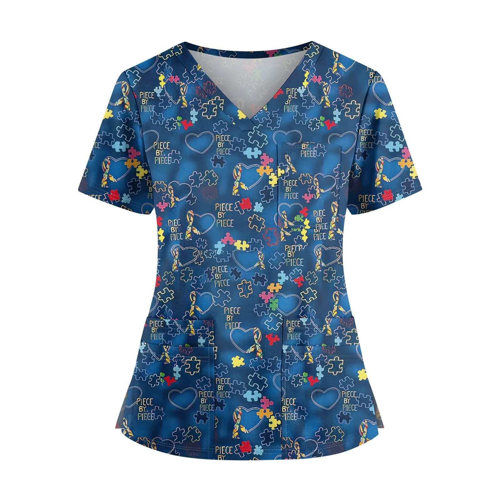 High Quality Women's Cross V-Neck Print Short Sleeve Workwear Comfortable Printed Scrub Working Uniform Tops Daily Casual Tops
