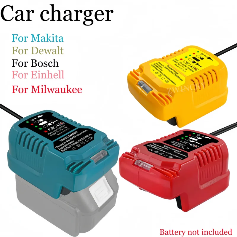 

Car Battery Charger for Makita/Dewalt/Milwaukee/Bosch/Einhell 18V Batteries with LED Indicator and Cigarette Lighter Plug