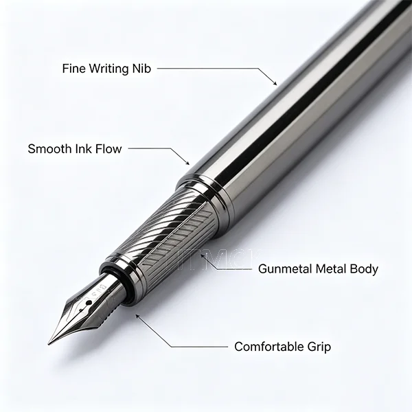 1 Pc Silver Gray High-end Business Fountain Pens, Lridium Pen Tip Medium size 0.5mm.  For School Classroom, Office, Daily Writin