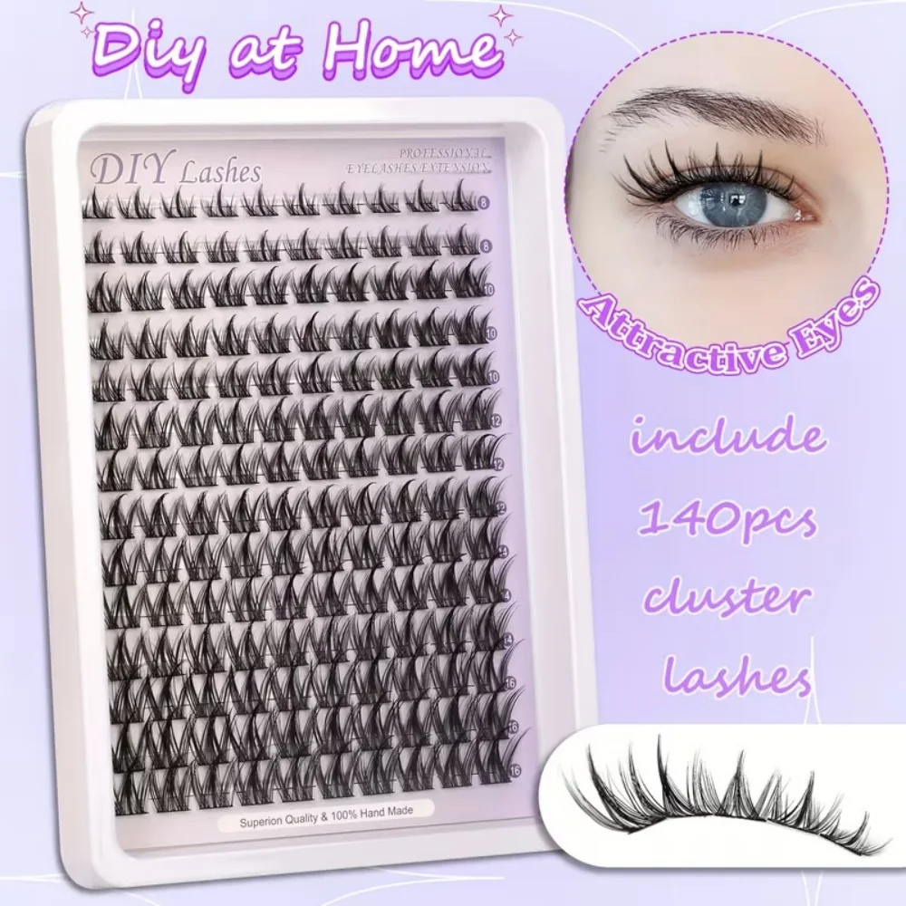 Natürliche, schlanke Wimpern im Feen-Stil, 8-16mm, verlängerte CC-Kurve, Comic-Wimperncluster, 140 Stück, einzelne Wimperncluster, Set – Detail 1
