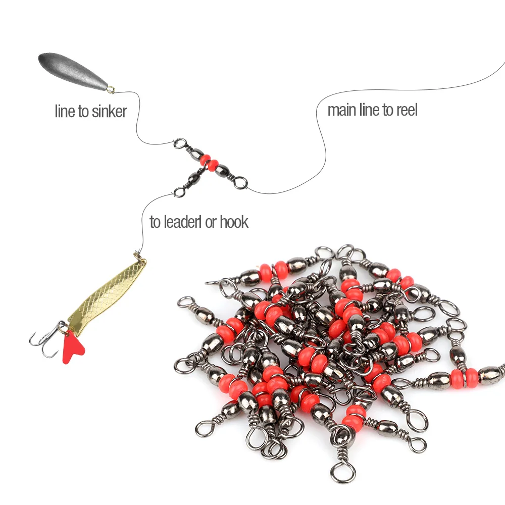 With Beads Solid Ring Triple Fishhook Lure Line Bearing Barrel Ring Fishing Connector Rolling Swivels Fishing Swivel