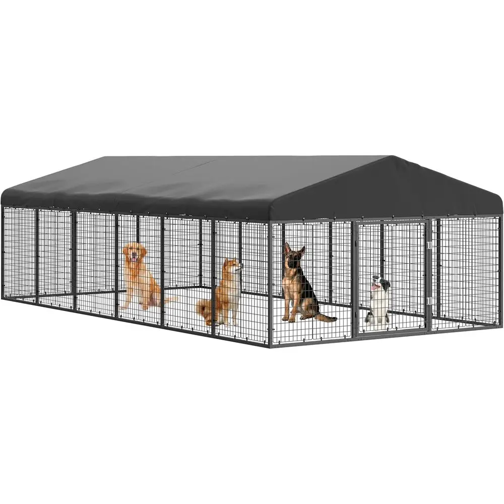 

All-Weather Steel Dog Kennel with Anti-Rust Coating, Suitable for Medium/Small Dogs, Roof Included, Double Locks