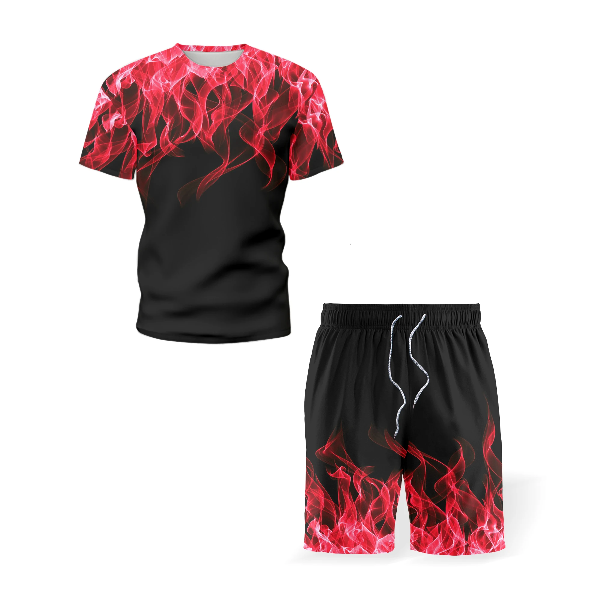 kids Sets Flame Fire 3D Print T-Shirts Beach Board Shorts Fashion Swimwear Girls Boys Streetwear Casual Tees Tops Suits Clothing image 4