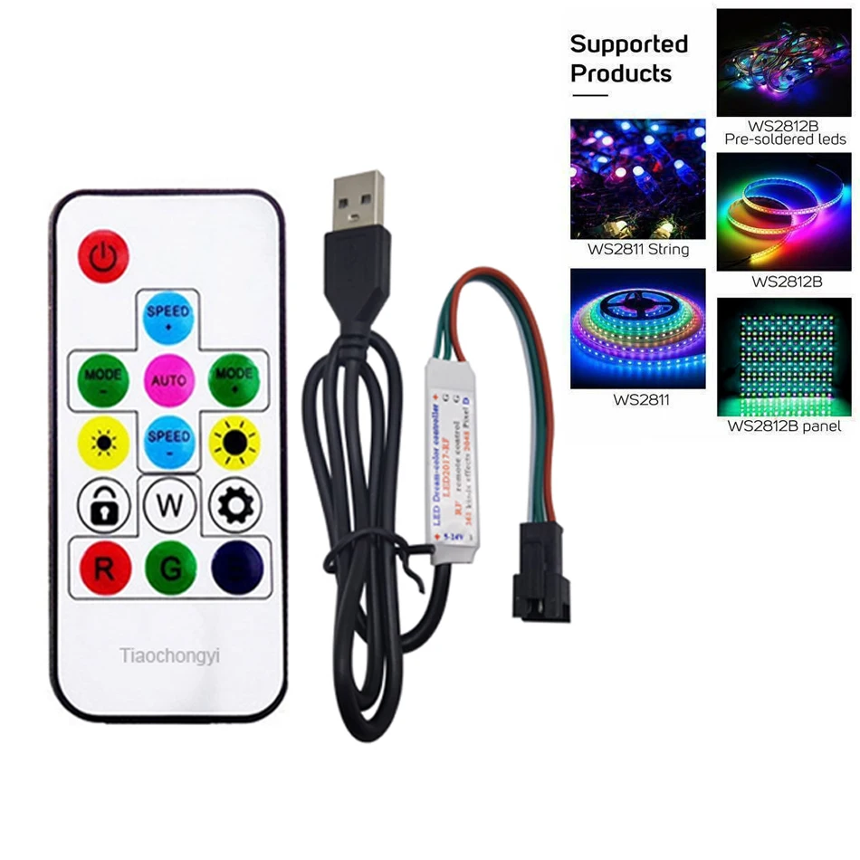 WS2812B SK6812 LED Controller RGB Dimmer 5V RF Wireless 3Pin Jack USB Output WS2812B RGB LED Strip Remote Controller