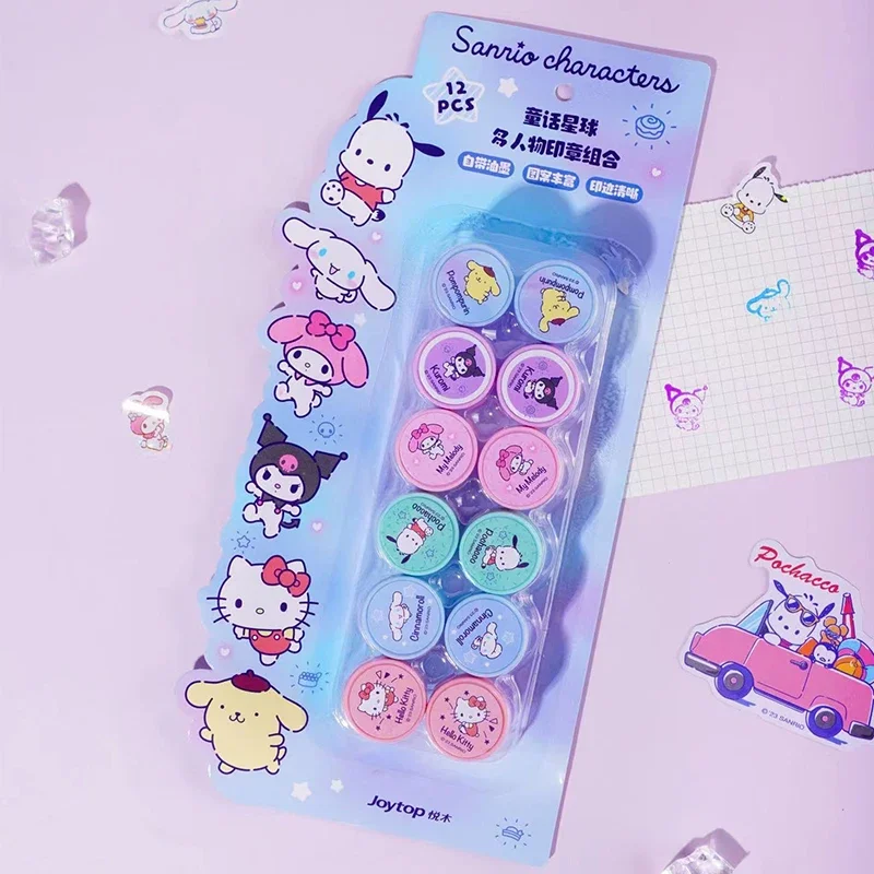 

Новый 12 шт. Sanrio мультяшный штамп mymelody Kuromi Cinnamoroll Pochacco Pom Pom Purin цветной штамп креативный штамп карманная книга подарок