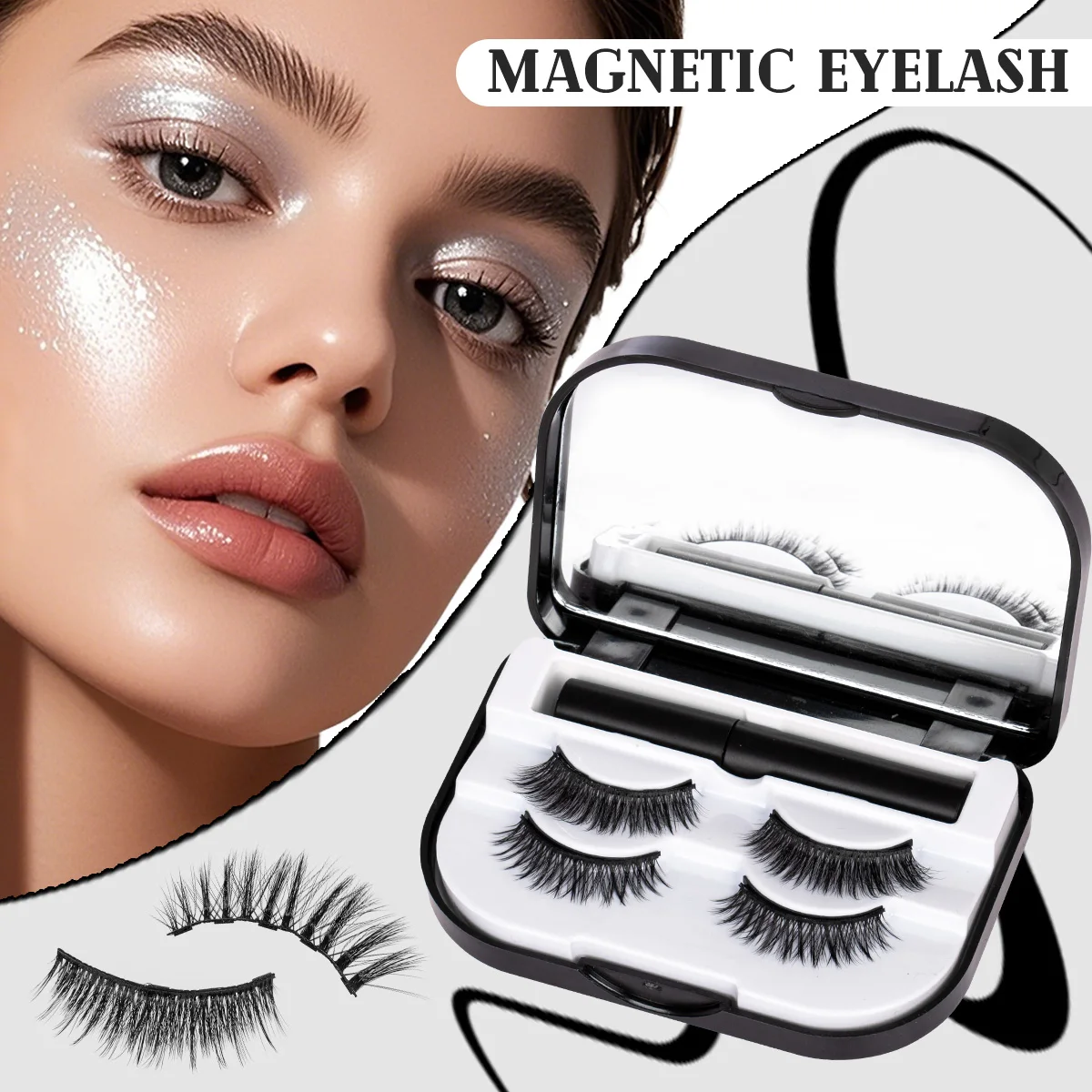 SEXYSHEEP 7 쌍 자기 속눈썹 아이 라이너 족집게 키트 자연 만화 거짓 속눈썹 확장 재사용 가능한 메이크업 도구