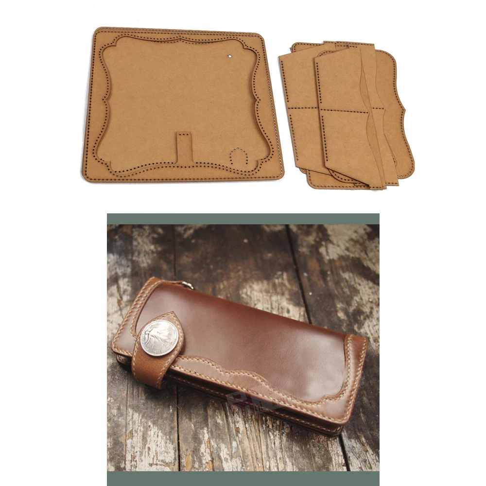 diy Leather kraft vintage design long wallet die cutting kraft paper sewing pattern hollowed stencil template 20x9x2cm