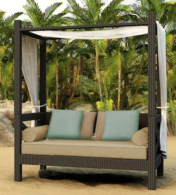 Outdoor rattan bed sun bed balcony lounge chair sofa bed