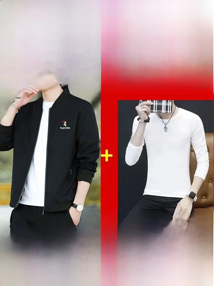 سترة رجالية ضيقة بياقة مستديرة، معطف بأسلوب البيسبول قابل للتنفس، سترة كاجوال جديدة للربيع والخريف مصنوعة من ألياف البوليستر ... #1